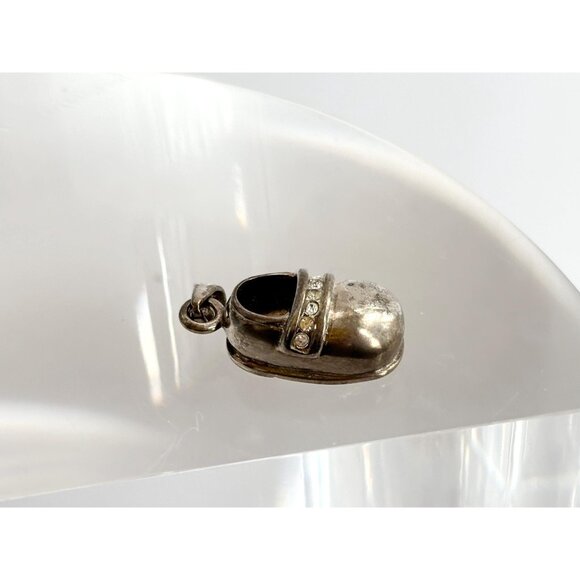 Children's Shoe Silver Toned Rhinestone Accented Vintage Pendant | Charm - Picture 4 of 9